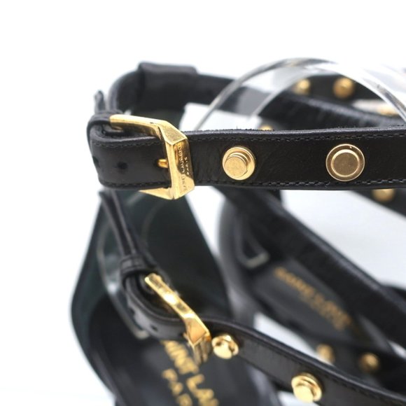 SAINT LAURENT STUDDED SANDALS JERRY BLACK LEATHER SIZE 39 STRAPPY HEELS NEW - Picture 3 of 12